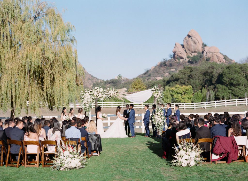 Ceremony at Saddlerock ranch wedding in malibu, california
