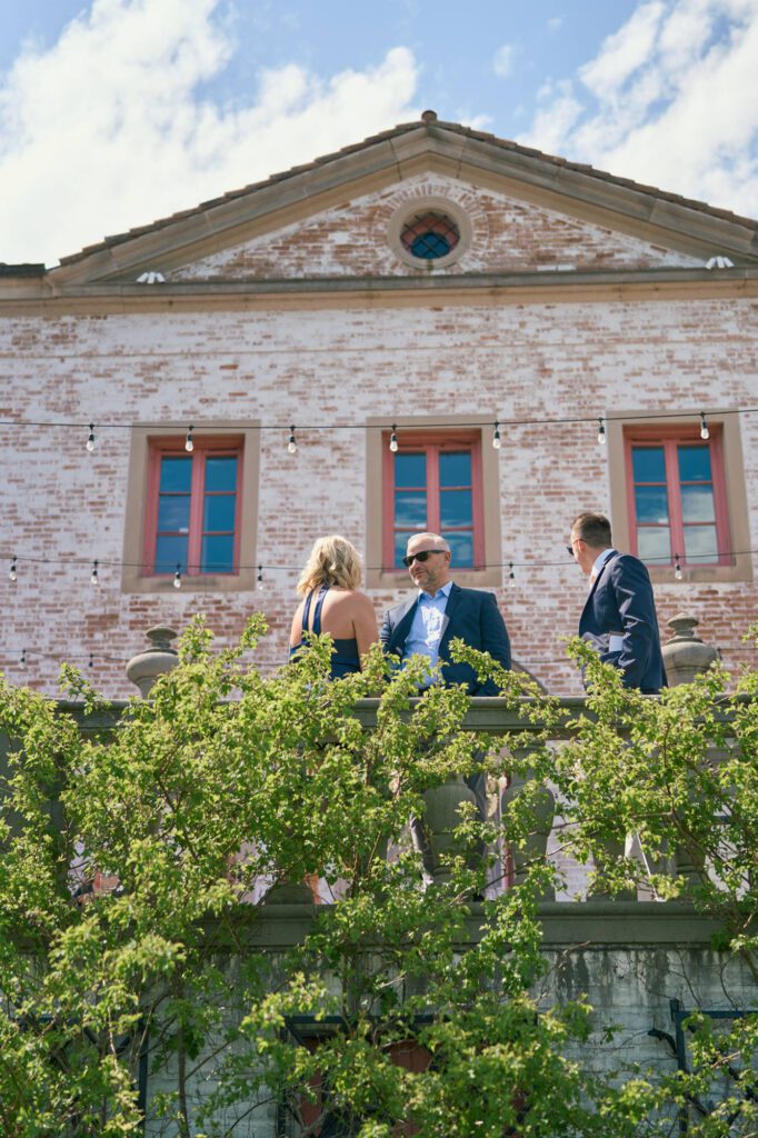 villa terrace wedding cocktail hour on terrace